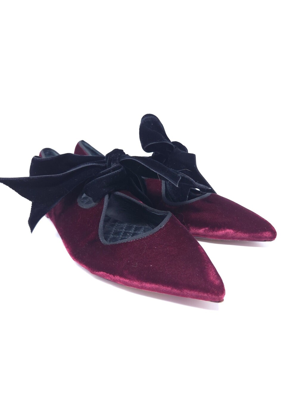Women's Tory Burch Clara Oversized Bow Flats Burgundy Red Velvet Sz 9 M